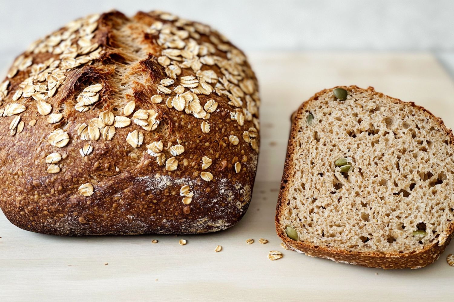 Weizen-Dinkel-Mischbrot mit Kuerbiskernen