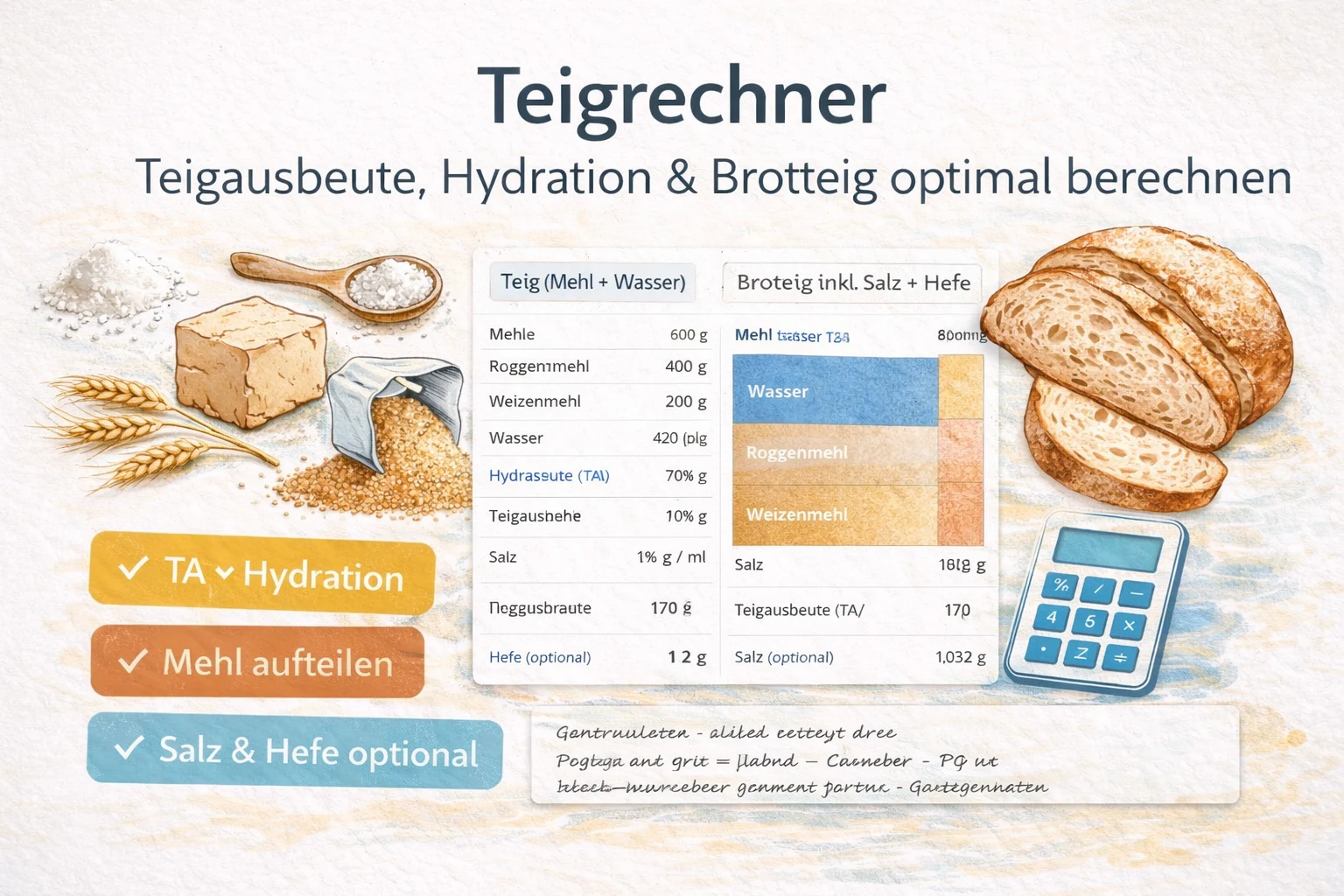 Teigrechner: TA & Hydration berechnen | Brot & Sauerteig